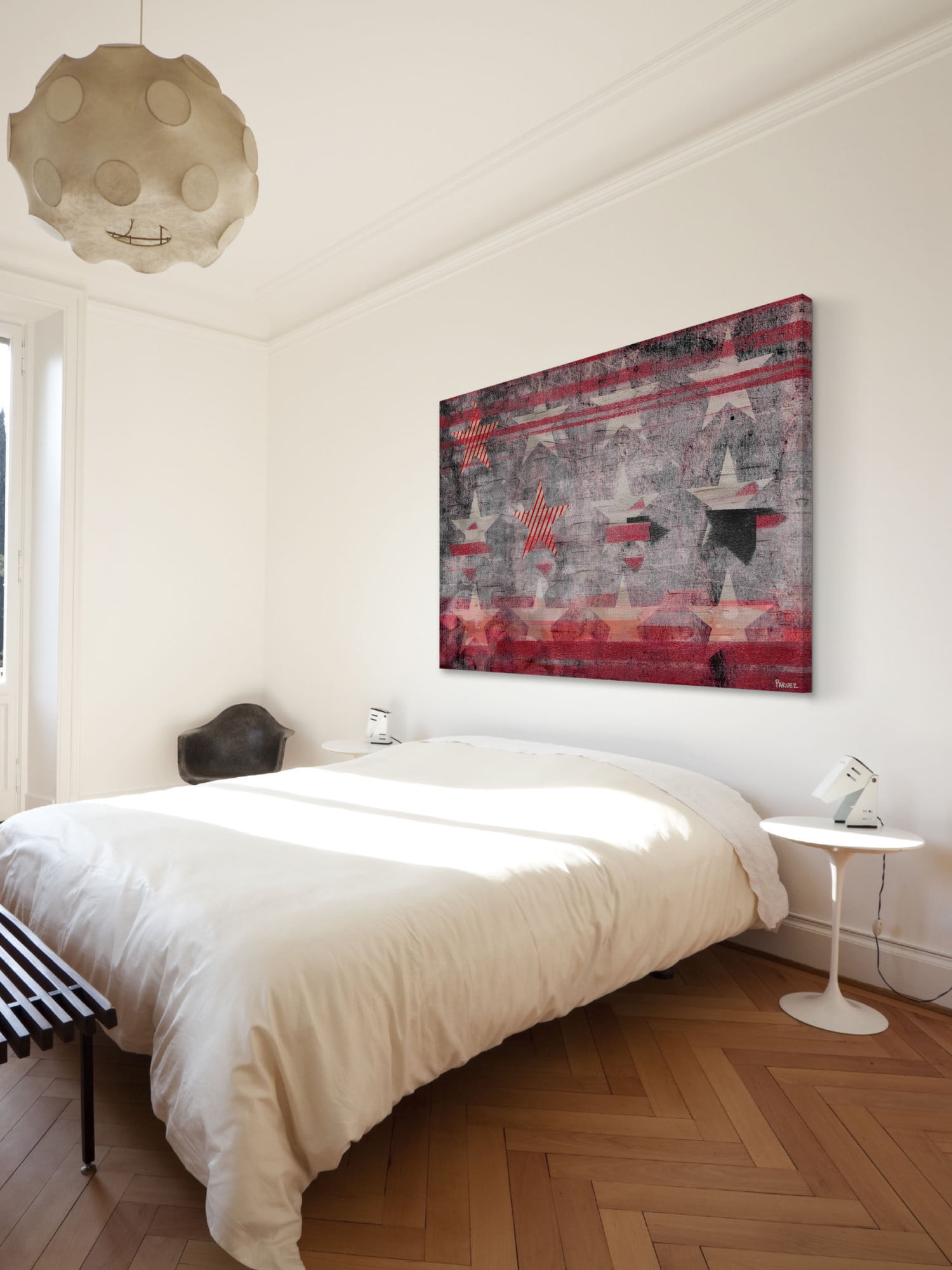 Parvez Taj "Red Striped Stars" Print on Canvas