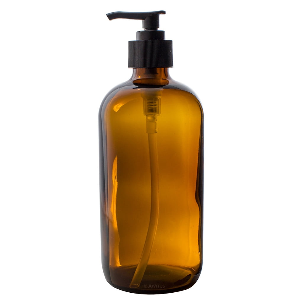 Amber Thick Glass Large 16 oz Boston Round Thick Glass Pump Bottle