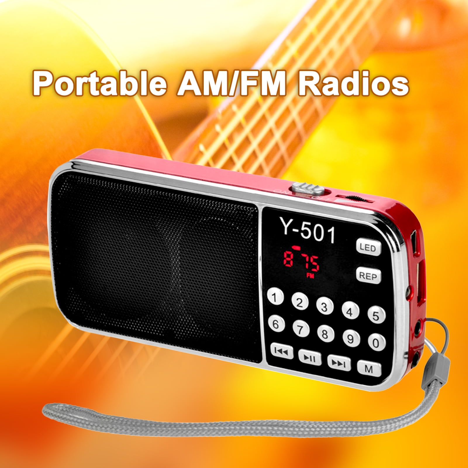 Earphone Jack Portable Mini AM FM Radio Speaker Music Player USB Charging Cord L-088AM Black Rechargeable Li-ion Battery Micro SD/TF Card Slot