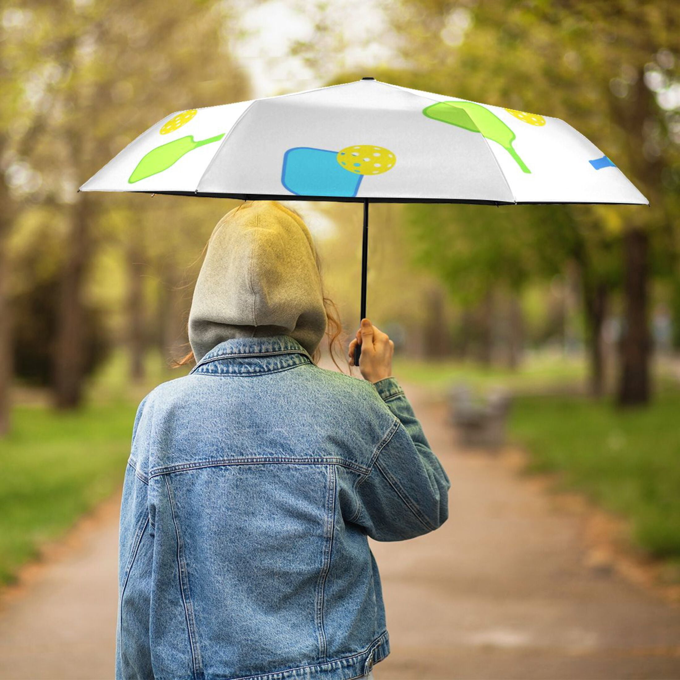 Pickle Balls Compact Folding Umbrella for Rain Windproof Travel Umbrella UPF 50+ Lightweight Packable Arc Size