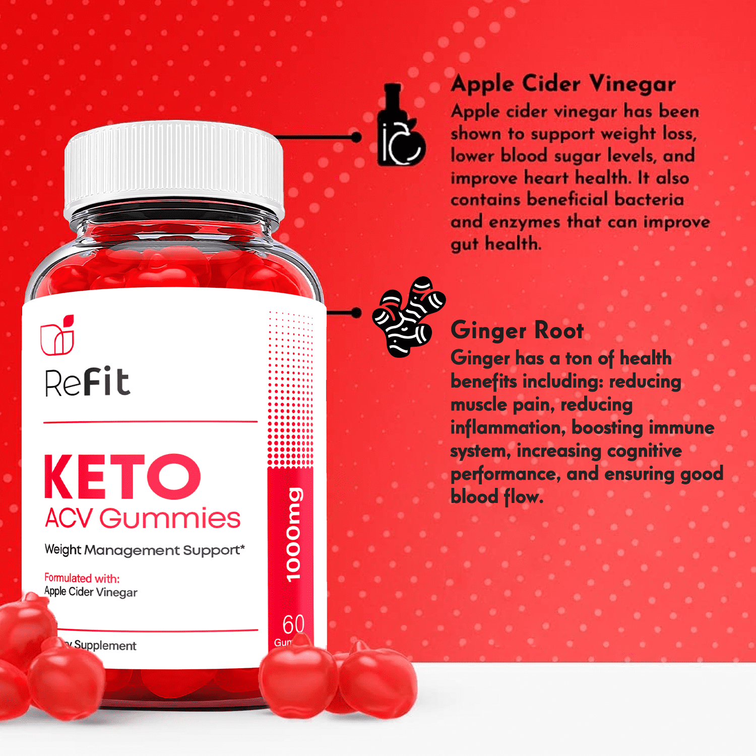 (2 Pack) ReFit Keto ACV Gummies - Supplement for Weight Loss - Energy & Focus Boosting Dietary Supplements for Weight Management & Metabolism - Fat Burn - 120 Gummies