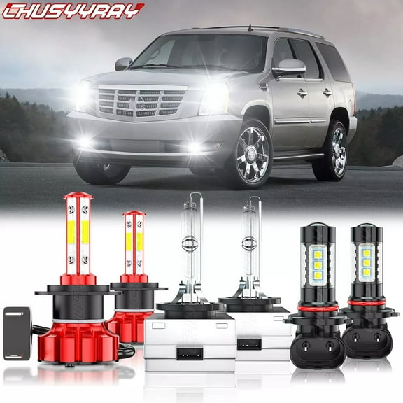 For Cadillac Escalade 2007-2008 6.2L V8 LED/HID Headlight Hi/Lo   Fog Light Bulbs 6000K White 6Pcs