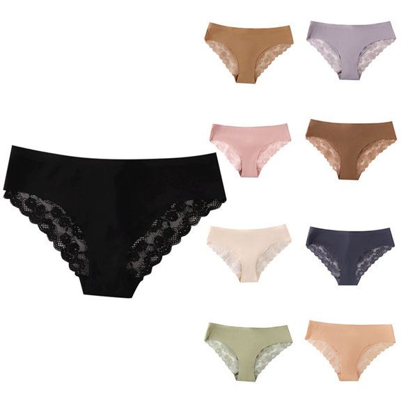 Women's Panties Lace Edge Seamless Comfort Breathable Triangle Panty Underwear for Women Black L
