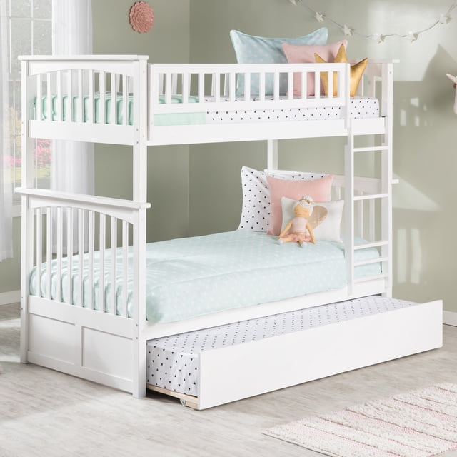 Lit Superposé Columbia Simple sur Simple avec Lit Gigogne Urbain Format Simple, Blanc