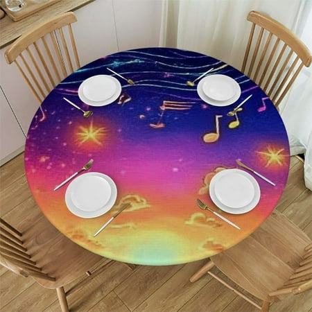 

SHERONV Music Notes Stars Round Tablecloth Stain-Resistant Washable 46 -50