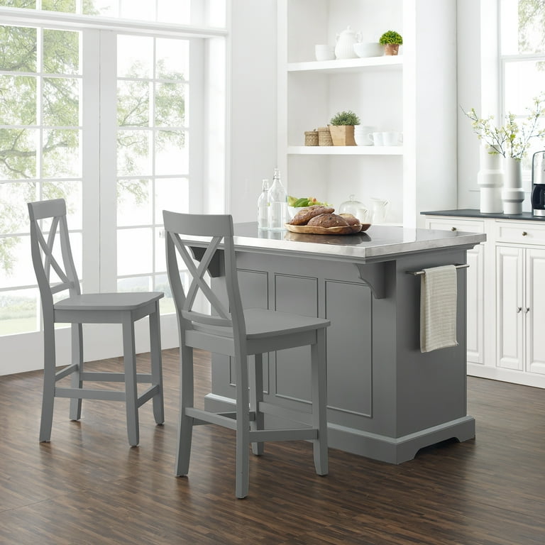 Crosley Furniture Julia Stainless Steel Top Island W X Back Stools Gray Stainless Steel