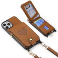 thumbnail image 5 of Feishell Crossbody Phone Case for Apple iPhone 12 Pro Max,Heart Pattern PU Leather Zipper Pocket & Card Slots Shockproof Kickstand Phone Case with Adjustable Shoulder Strap,Brown, 5 of 12