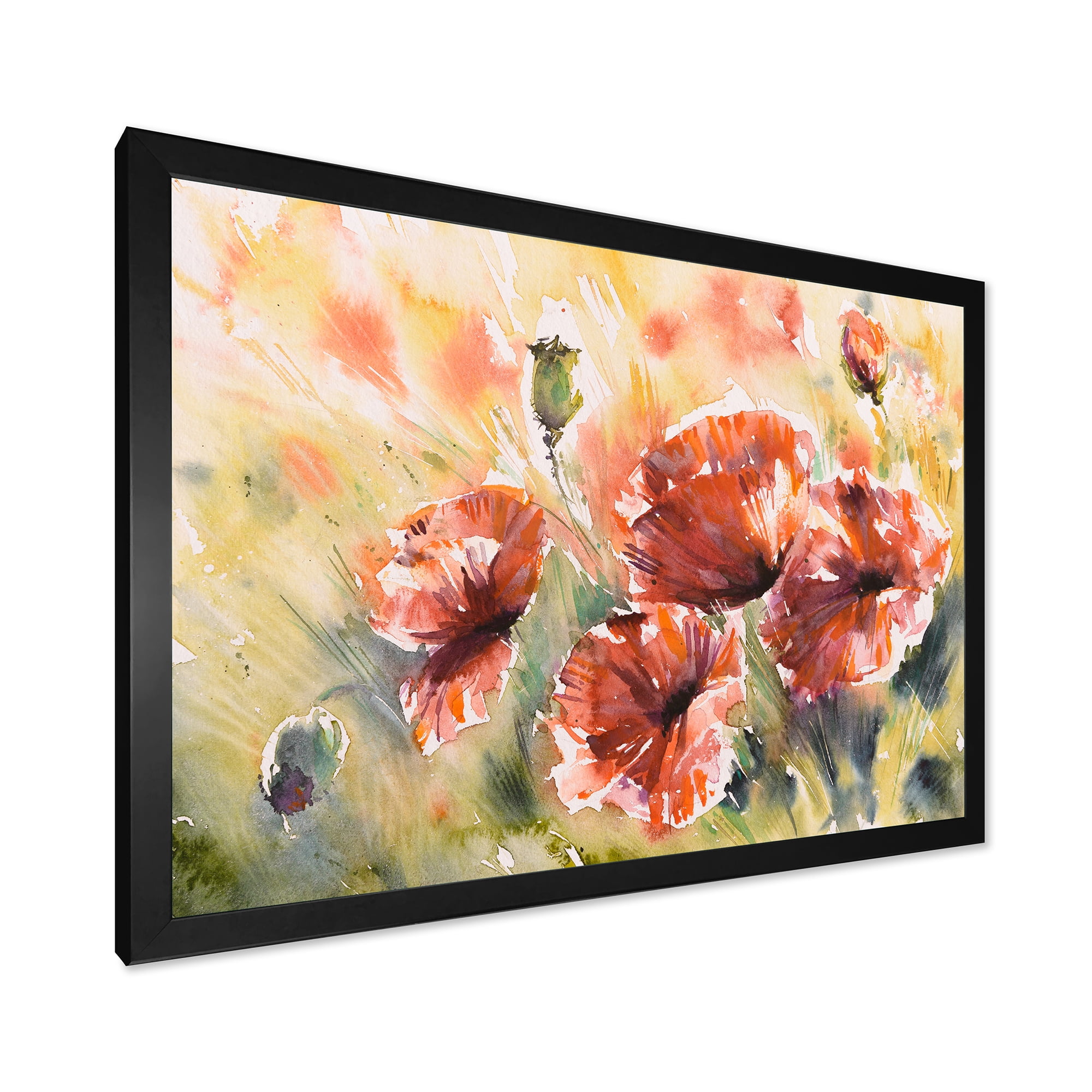 Designart 'Abstract Red Poppy On A Field' Traditional Framed Art Print