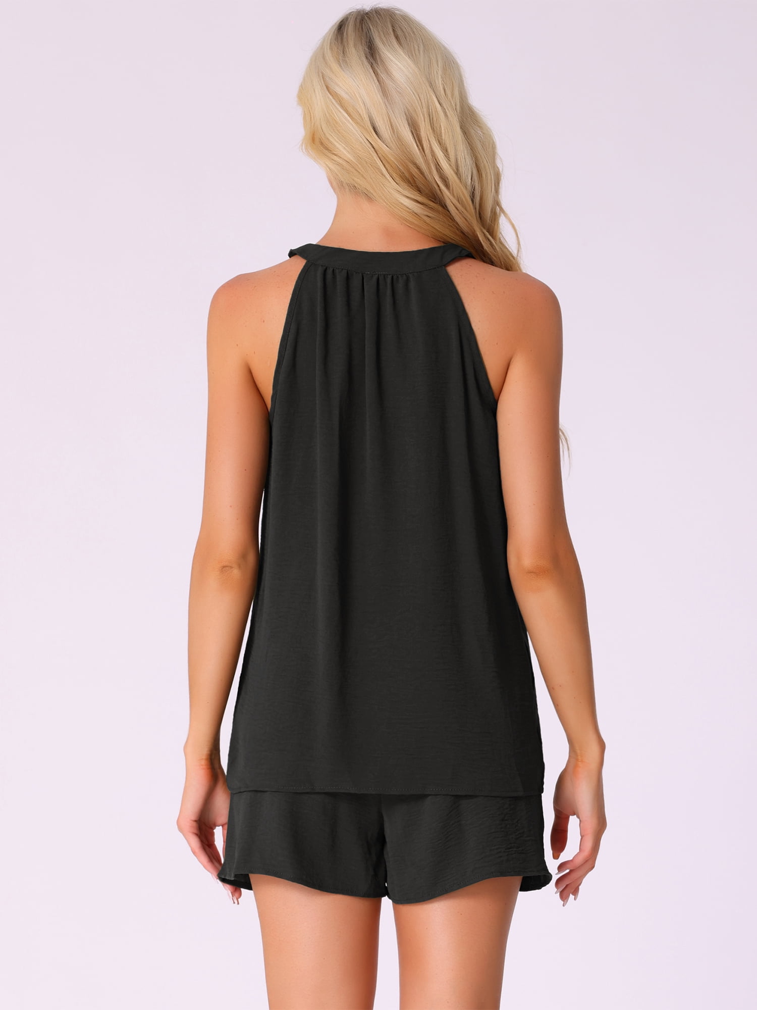 DARING DIVA 2 Pieces Lounge Set Pajama Halter V Neck Cami Shorts Outfit XS Black