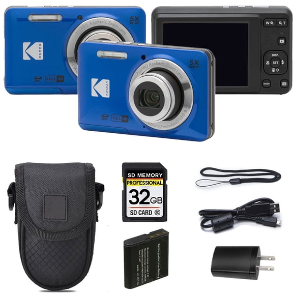 Kodak PIXPRO FZ55 Digital Camera (Blue)   Case   32GB Memory Card