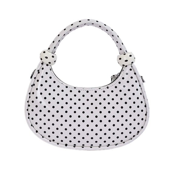 Women Retro Polka Dot Hobo Shoulder Bag, Glossy Leather Mini Crescent Handbag with Detachable Crossbody Strap, Fashion Casual Small Underarm Purse for Daily Shopping Dating Travel