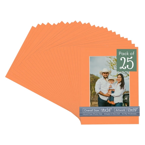 Orange Picture Frame Mat for 18x24 Frames - Fits 13x19 Photos - 25 Mats