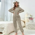 thumbnail image 2 of DHFJKG Women's Warm Fuzzy Hooded Zipper Onesie Jumpsuits Loungewear Solid Color Heart Jacquard Long Sleeve Playsuit Nightwear With Ear Hood Cozy Homewear, 2 of 3