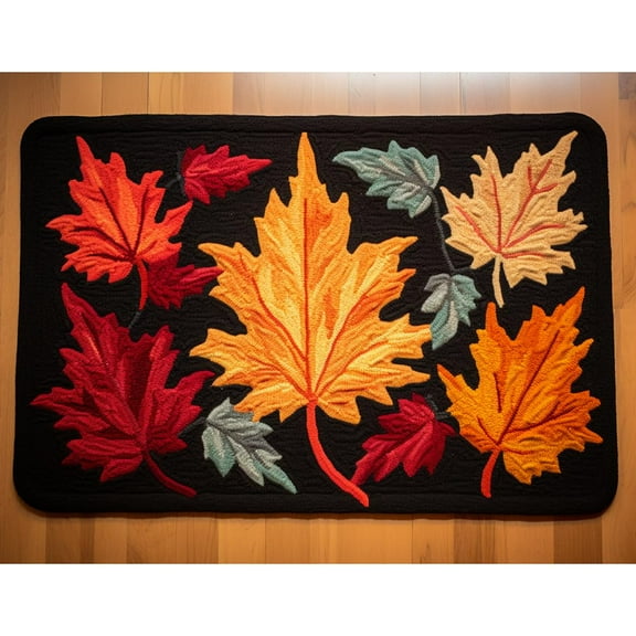 Colorful Maple Leaves Latch Hook Rectangle Rug Kits for Adults Needle Crochet Yarn Embroidery Carpet Hook and Latch Kit Floor Mat Tapestry Christmas Home Decoration 52x38cm(1)