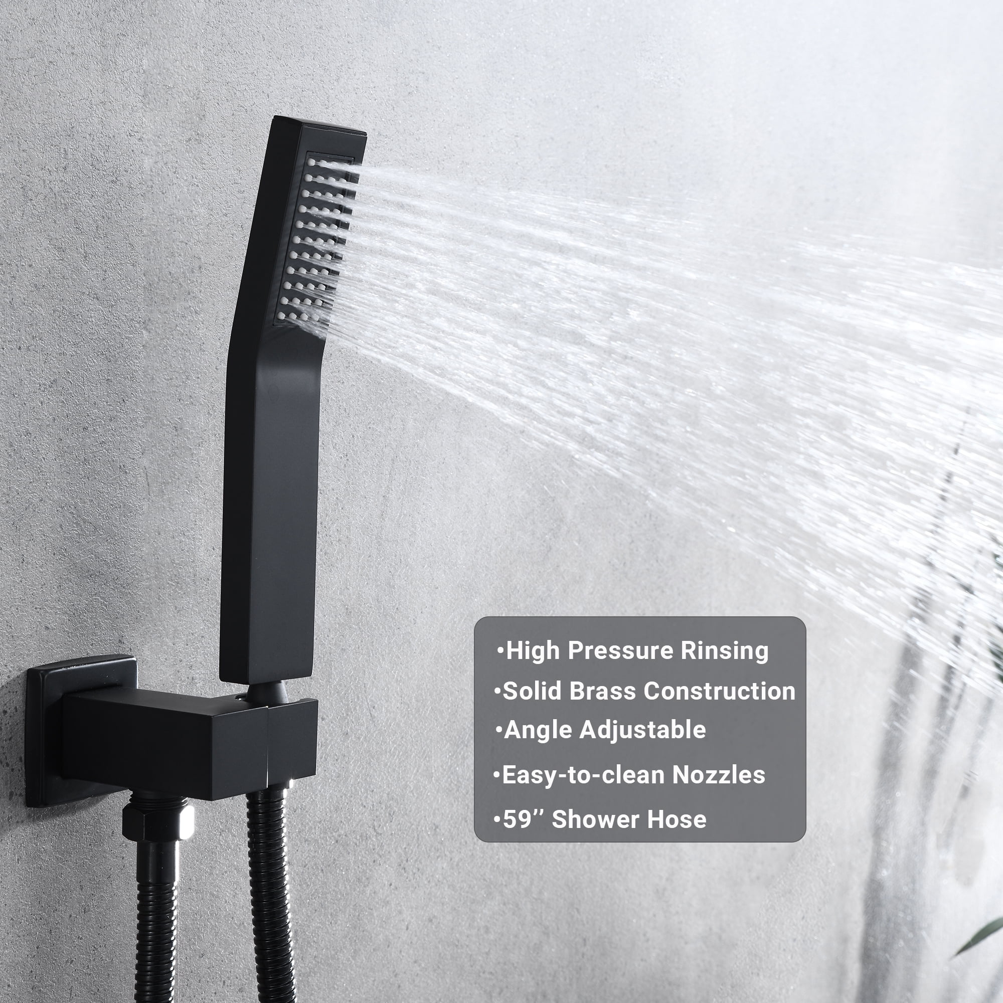 Full Body Shower System with Body Shower Spray Jets, 12'' Ceiling Shower Head System with Jets & Hand Shower, Matte Black Rain Shower System Faucet Set with Jets & Valve