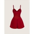 thumbnail image 2 of Women'S Elegant Red Sleeveless Romper with V-Neck and Backless Design - Machine Washable, Perfect for Spring/Summer, Simple and Chic Style, Spring Fashion, Quality Construction, 2 of 4