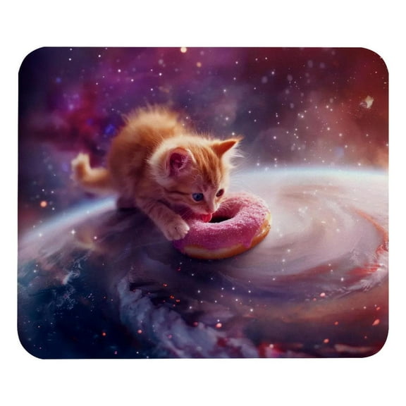 PhooArto Comfortable Mouse Pad Kitten Pink Donuts Galaxy Desktop Mousepad , 21 x 25 cm Mouse Mat, Non-Slip Rubber Base, Improves Speed and Precision