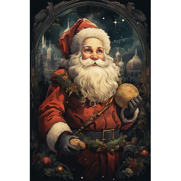 Kit Pintura Por Números Sobre Lienzo Arte Al Óleo Artesanal Imagen Papá Noel Navidad 40x60cm