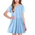 thumbnail image 2 of Otqutp 2024 Sundress for Toddler Girls Summer Rainbow Print Blue Background Dress Short Sleeve Sundress Casual Dress For 2Y To 7Years, 2 of 7