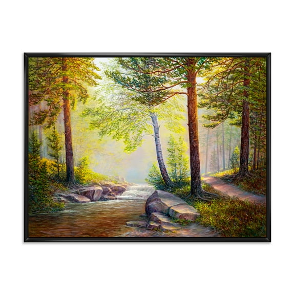 Designart 'Afternoon Light Through The Forest Trees' Traditional Framed Canvas Wall Art Print