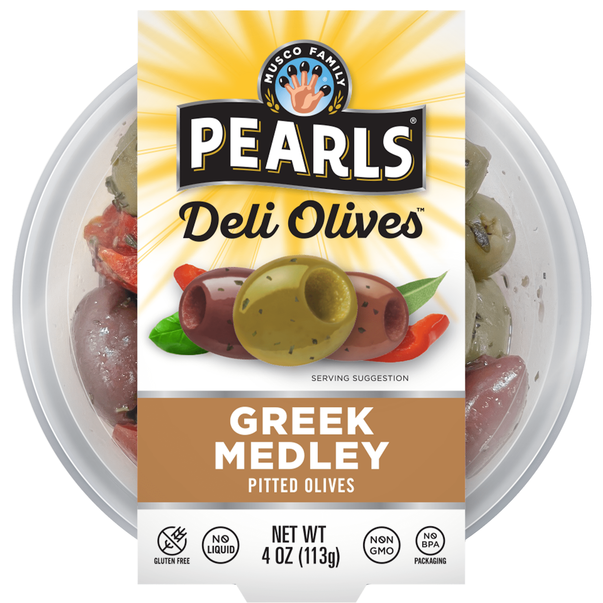 (2 pack) Pearls Deli Olives Greek Medley Pitted Olives 4oz Tub. Major Allergens Not Contained
