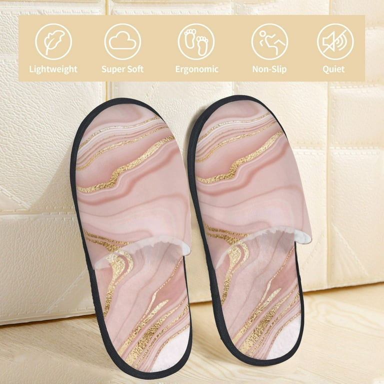 Slippers for Women Men Rose Gold Glitter Splatter Soft Plush Warm Slip on Slippers House Slippers Indoor House Shoes