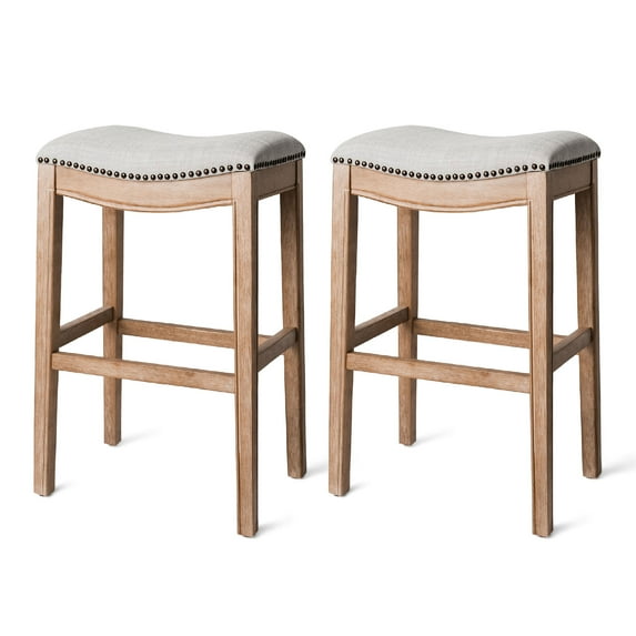 Open Box Maven Lane Adrien Kitchen Saddle Bar Stool, Weathered Oak (2 Pack)