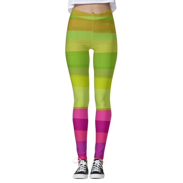 WILLBEST Pantalones de Yoga de Cintura Alta Para Mujer, Leggings Ajustados Casuales de Moda Con Estampado de Rayas de Colores Para Entrenamiento Deportivo Cómodo Extra Grande