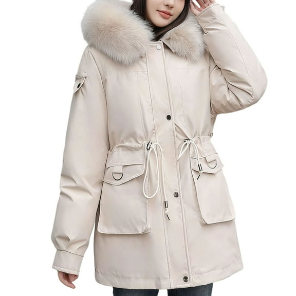 Womens Winter Coats Thicken Warm Parka Oversized Puffer Jacket Padded Outerwear with Shaggy Hood Adjustable Waist Trendy 2025 Jackets Coat