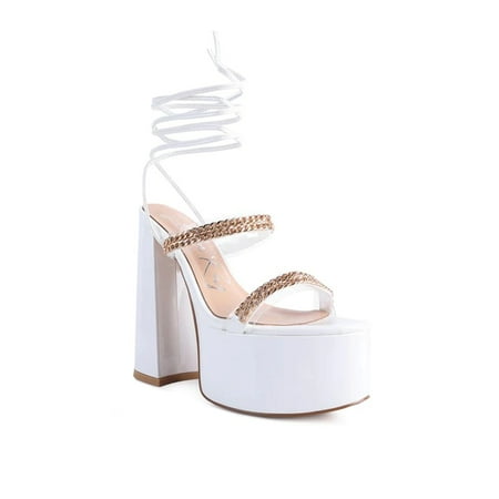 

INDULGENCE Metal CHAIN LACE UP CHUNKY SANDALS