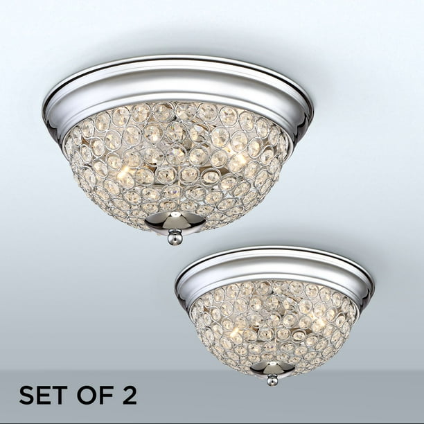 Possini Euro Design Modern Ceiling Light Flush Mount Fixtures Set of 2