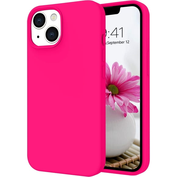 iPhone 14 Étui, Étui de Téléphone iPhone 14 en Silicone Liquide Gel Souple Caoutchouc Mince Mince avec Doublure en Microfibre Antichoc Étui de Protection pour iPhone 14 de 6,1 Pouces, Rose Vif
