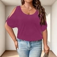 thumbnail image 3 of Womens Plus Size Cold Shoulder Tops Banded Bottom Boat Neck T Shirts Summer Casual Loose Fit Clothes 2026 Light Purple 3XL, 3 of 4