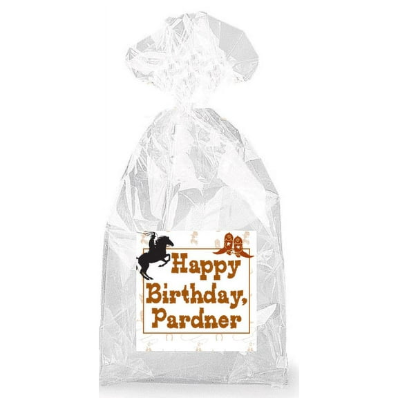 Cowboy Happy Birthday Pardner Party Favor Bags with Ties - 12pack