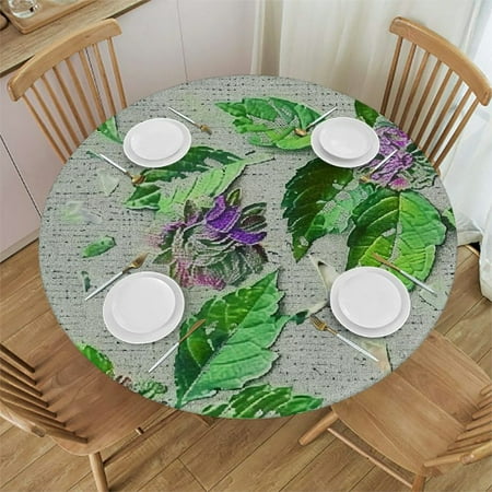 

Xlo0ole Summer Botanical Round Tablecloth Fitted Table Cover with Elastic for Round Tables Floral Tropical Plants Cloth Outdoor Dinning Party Waterproof Tablecloths 54-58