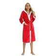 thumbnail image 2 of Monfince Women's Hooded Bathrobe Long Plush Flannel Robe Reversible Fleece Hooded Loungewear Soft Warm Red US 6-14, 2 of 7