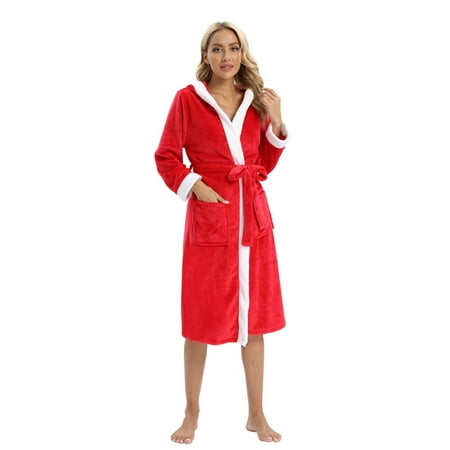 

Women s Flannel Pajamas Hooded Home Clothes Thickening Bandage Flannel Lace with Hooded Color-block Bathrobes