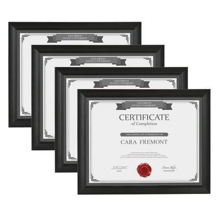 Wood Frame Keepsake Display Case DesignOvation - Cornell 4 Pack Wood Document Frame - Made to Display Certificates 8.5 x 11 Inch, Black ()