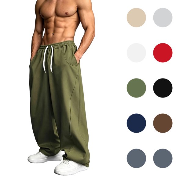 Sweatpants for Men Trendy Solid Drawstring Wide Leg Pants with Pockets Comfortable Soft Elastic Waist Casual Pants