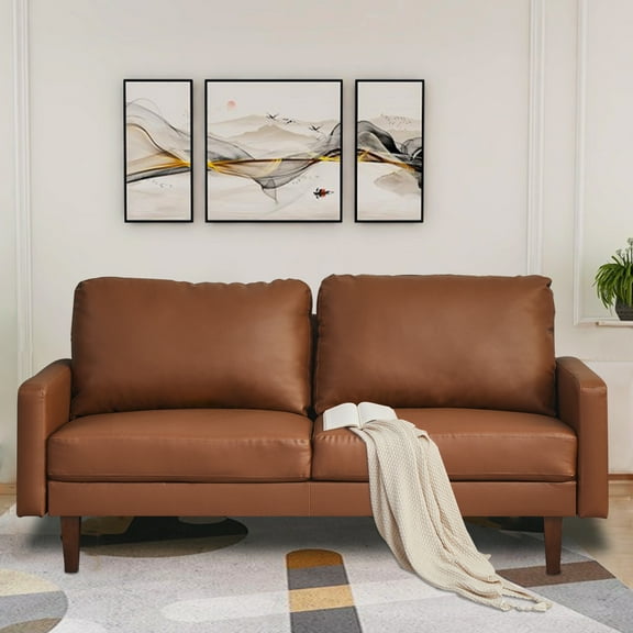 Kingway Furniture Aneley Faux Leather Living Room Sofa in Brown