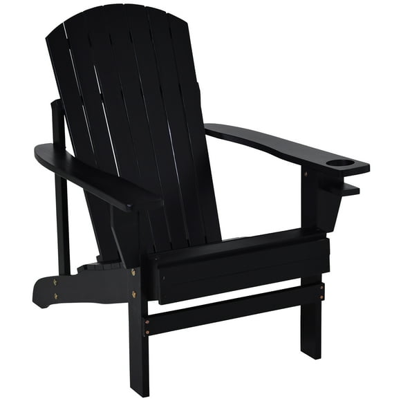 Outsunny Classic Adirondack Chair with Cup Holder for Backyard Black