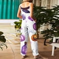 thumbnail image 4 of Halloween Jumpsuits for Women Casual Comfy Cotton Linen Lounge Clothes Funny Floral Print Overalls with Pockets, 4 of 7