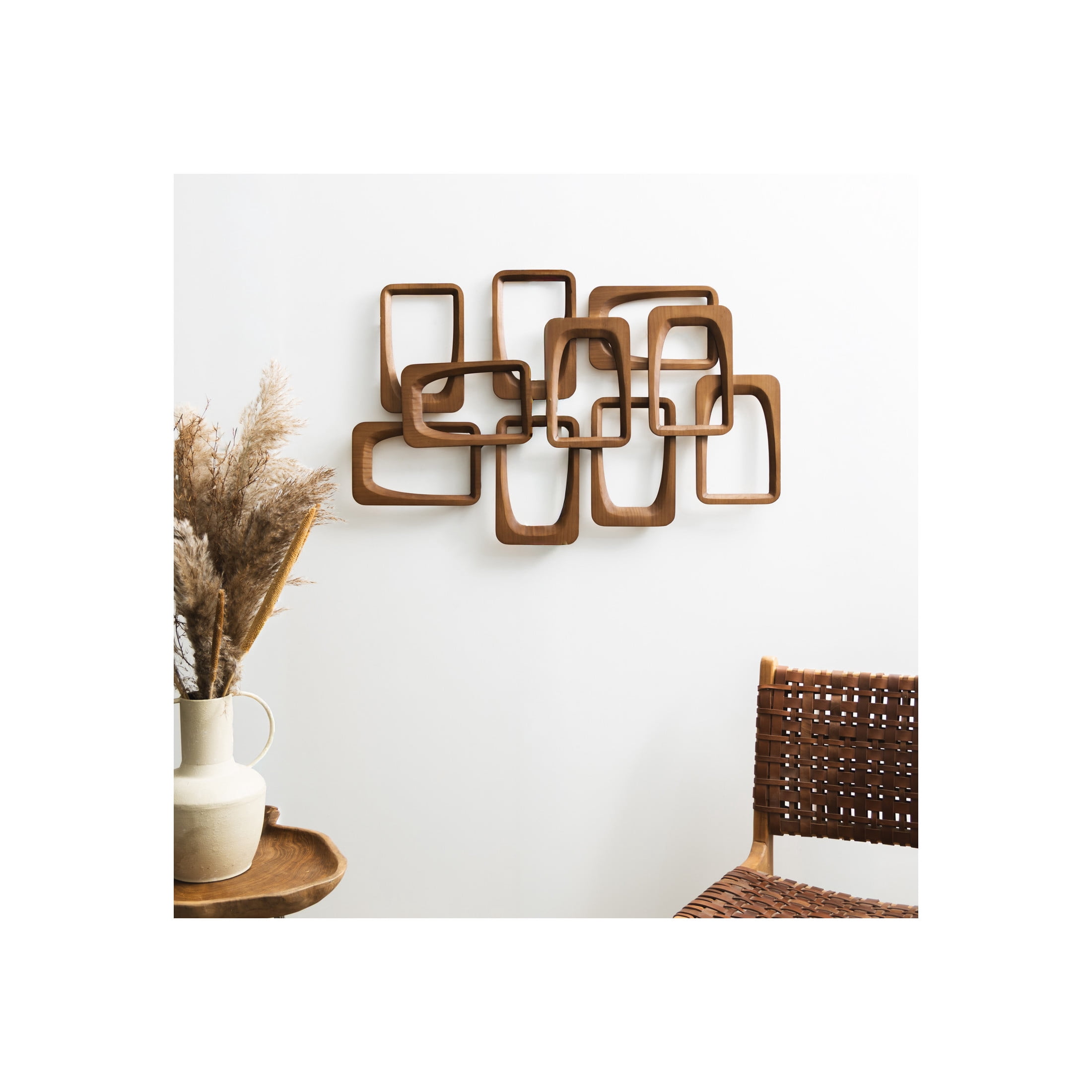 DecMode Brown Wood Overlapping Rectangles Geometric Wall Decor