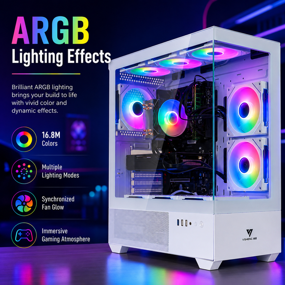 Evounic White Gaming PC Desktop, Intel Xeon E5-2690 3.8GHz, GTX 770 2GB, 32GB RAM, 256GB SSD   1TB HDD, WiFi 6, Windows 11, RGB Air Cooling, Fortnite & Roblox Ready