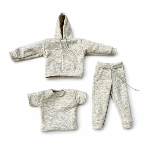 Conjunto de sudadera y pantalón en miniatura para figuras a escala 1/12 (3 piezas). Gris claro