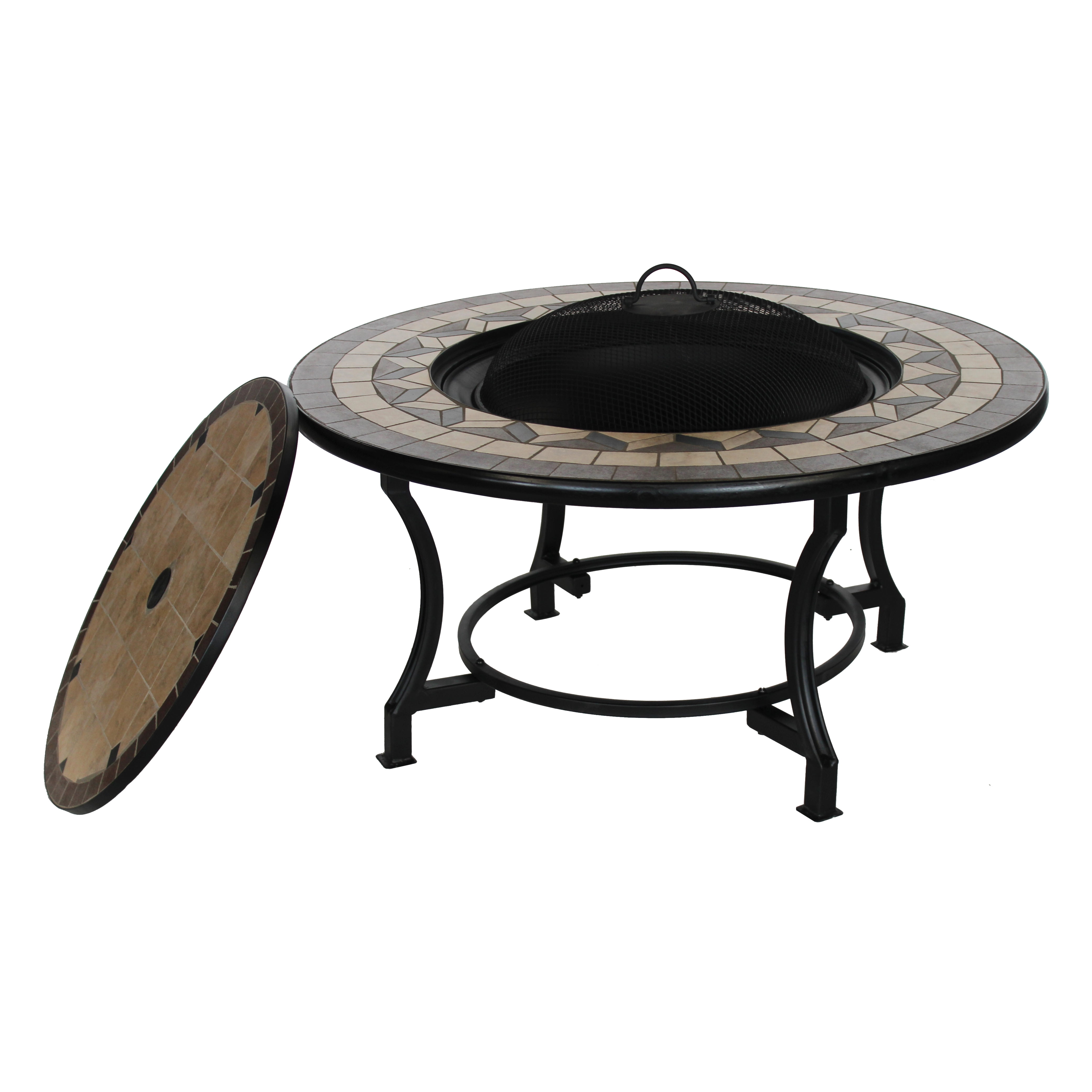 ALEKO Round Mosaic Tile Fire Pit Table with Flat Lid 34 inches