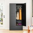 thumbnail image 4 of SISESOL Metal Wardrobe Cabinet with Drawer,Armoire Wardrobe Closet with Doors,Black Metal Clothing Storage Cabinet with Adjustable Shelves and Hanging Rod for Home,Bedroom Armoires, 4 of 13