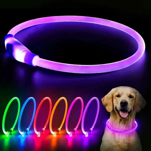 Minzimin LED Dog Collar, USB Rechargeable Glowing Lighted Up Collar, Cuttable Water-Resistant TPU Safety Collar Lights for Small Medium Large Dogs