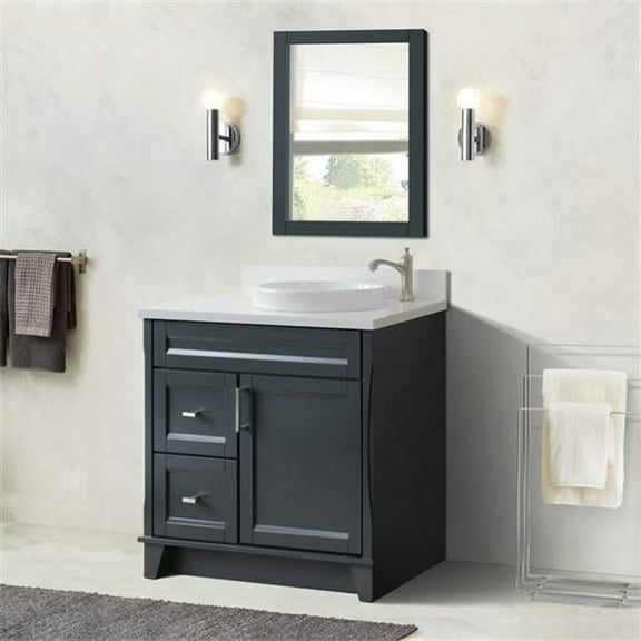 Bellaterra Home 400700-37R-DG-WERDR 37 in. Single Sink Vanity with Quartz Top, Dark Gray & White - Left Round Sink & Right Drawers