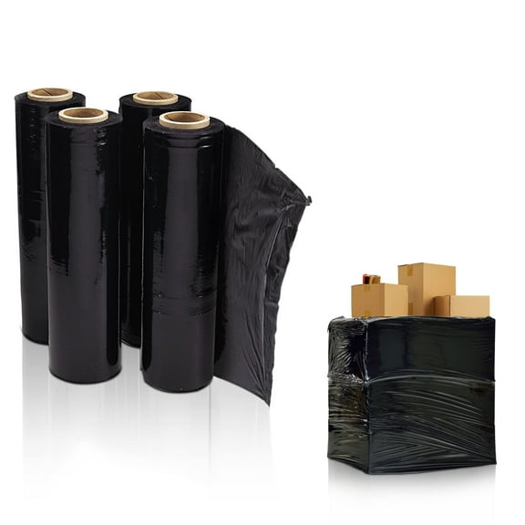 Black Hand Stretch Film, 80 Gauge Opaque Cast, 4 Rolls, 18 in x 1500 ft